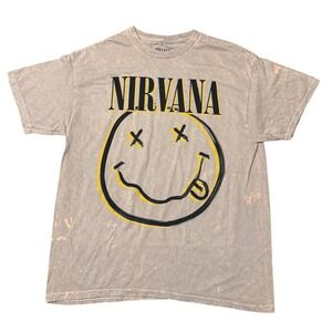 Nirvana Smiley Face Graphic T-Shirt Band Tee Music Rock Vintage Style NWOT‎
